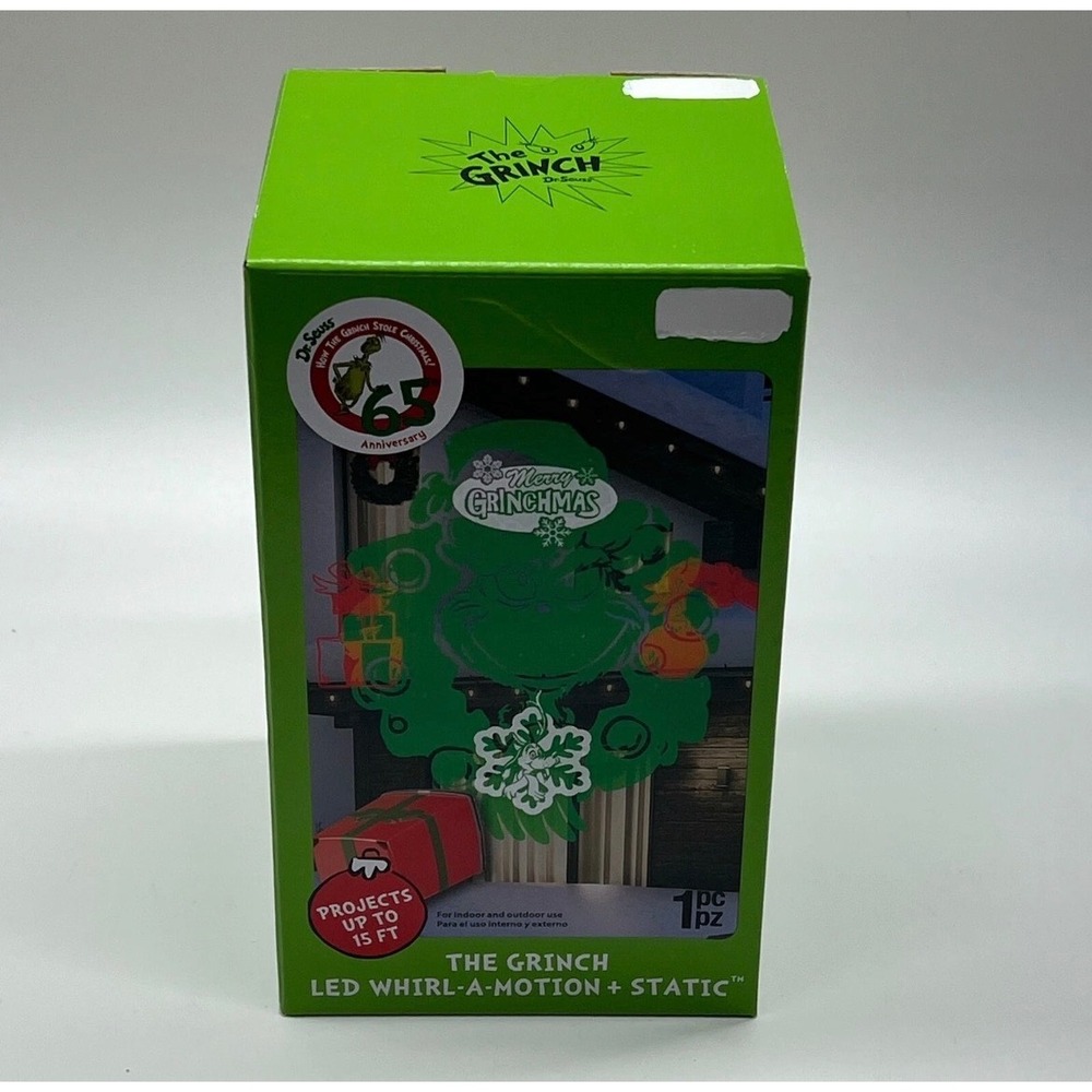 Dr Seuss The Grinch LED Whirl-A-Motion Static Projector 65th Anniversary Green